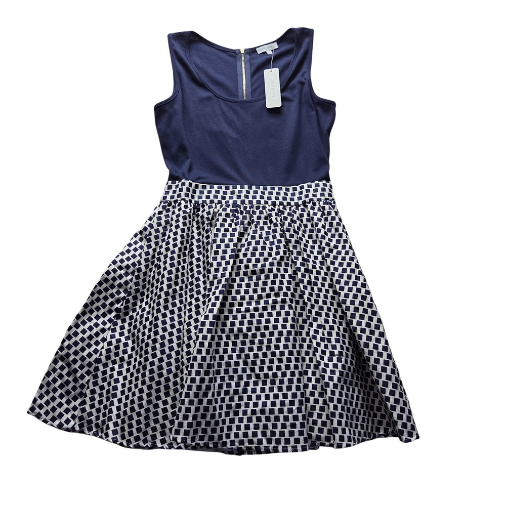 Jun & Ivy Dress Womens Medium Blue Geometric Sleeveless Scoop Neck Fit & Flare